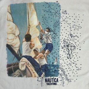 Vintage Nautica Men's T Shirt Yachting Map N983 Size M Preppy Beach Coastal Y2K